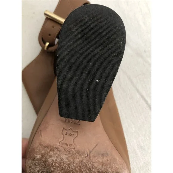 Tory Burch Slingback Shoes Saddle Leather Block Heel Peep Toe Mule Brazil Sz 7.5 - Picture 8 of 12